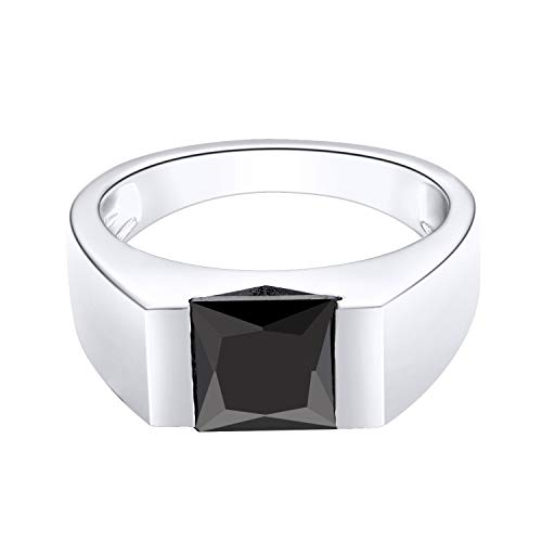 JO WISDOM 925 Sterling Silver Classical Plain Signet Black Wide Ring with 5A Cubic Zirconia,Jewelry for Women2