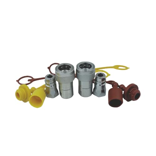 Image of 2-Set 1 /2 inch Ag ISO5675 Carbon Steel Hydraulic Quick Disconnect Coupling Poppet Valve,Pioneer Type with Yellow and Browm Colour Dust Cap