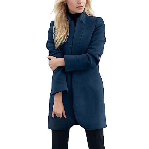 Generisch Langer Damen Cardigan weichem Fleece mit elegantem Frontdesign modernem Kurzarmstil als vielseitige Jacke für modebewusste Frauen (Blue, L)