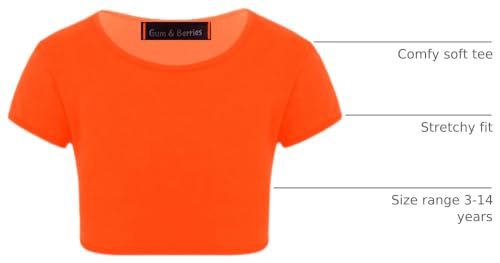 Image of Kids Girls Neon Fluorescent Plain Short Sleeve Crop Tops T-Shirt Tee Top Dance Wear Gymnastic Fancy Dress Age 3-14 Years