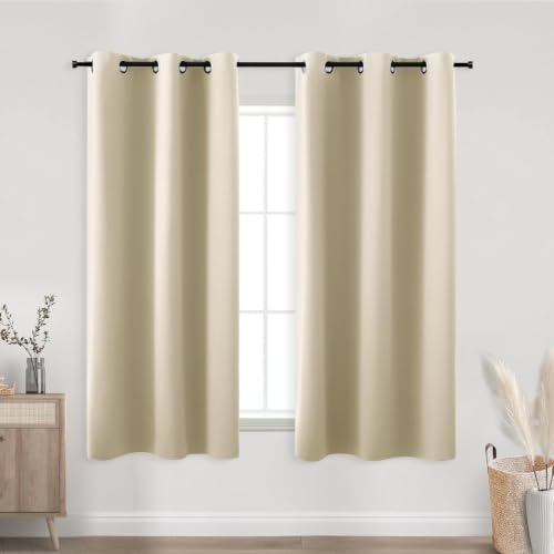 KOUFALL 50 Inch Blackout Curtains, Neutral Thermal Insulated Soundproof Short Window Curtains for Nursery Kitchen Living Room, 34" W x 50" L 2 Panels, Beige