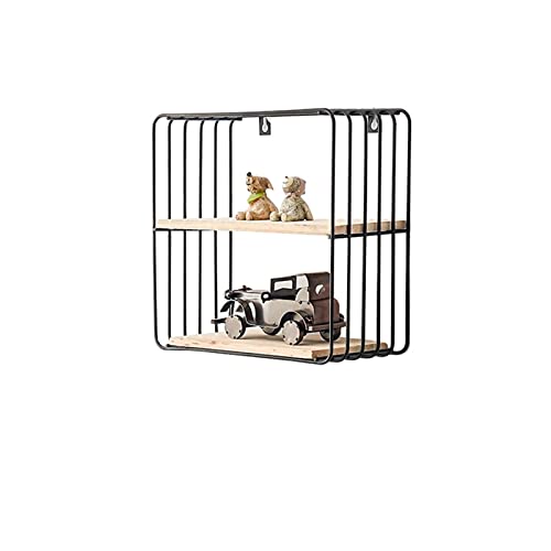 Glomora Elegante estante de pared de hierro de madera, exquisito estante de almacenamiento montado en la pared, fácil de colgar, adecuado para sala de estar, baño, oficina, dormitorio (cuadrado de
