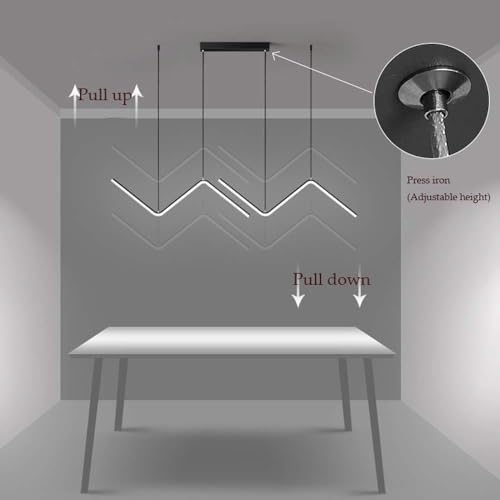 Lampada a Sospensione Moderna Wave - Lampadario lineare a LED per Tavolo da Pranzo e Isola della Cucina, Elegante Design Nero, apparecchio di Illuminazione per la casa Contemporaneo