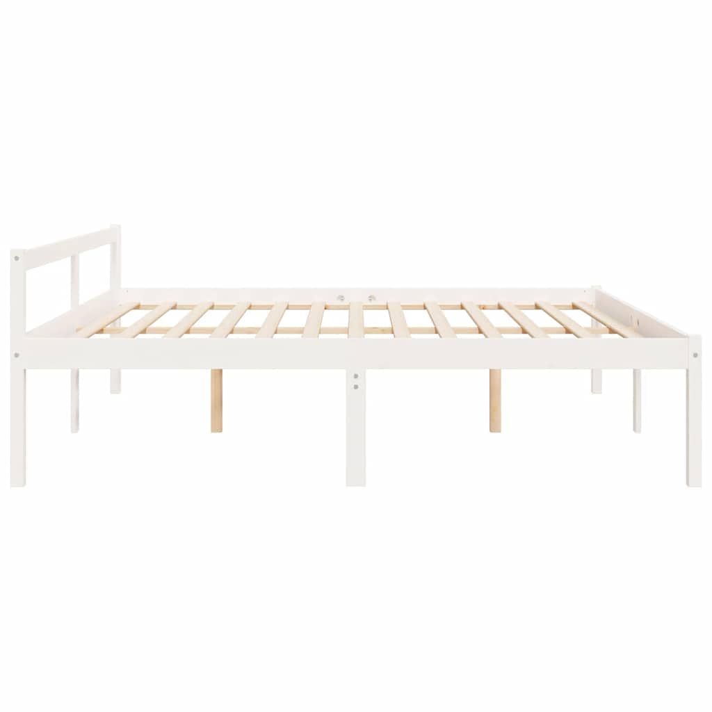Massives Kiefernholz seniorengerecht mit 45 cm Sitzhöhe Weiß 180x200 cm | Seniorenbett Weiß 180x200 cm Massivholz Kiefer Bettgestell mit Kopfteil Hohe Sitzhöhe 45cm Stauraum