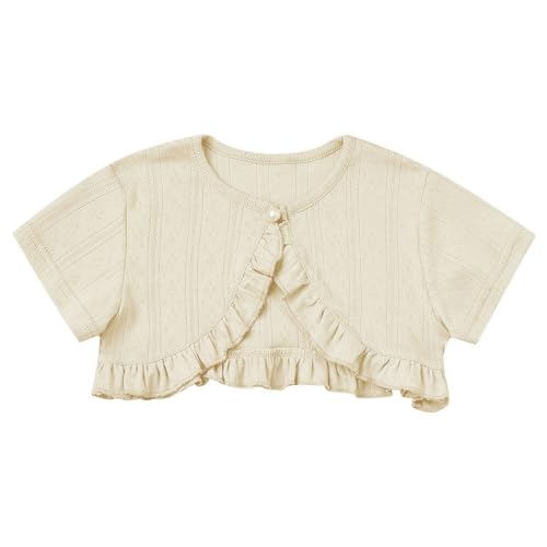 Little Girls Cotton Shrugs Sweater Short Sleeve Bolero Ruffle Cardigan Party Dress Shawls Cover Up3