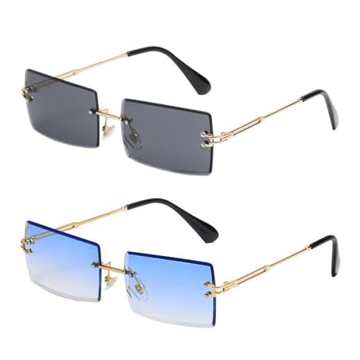SKHAOVS 2 pares de lentes de sol cuadrados sin montura lentes de sol rectangulares retro para mujeres y hombres, gafas de sol retro sin marco, gafas de sol de moda retro, 2 pares