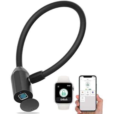 Fingerprint Cable Lock, Dhiedas Smart Bike Cable Lock, Fingerprint Lock with APP Access, Waterproof Biometric Cable Lock for Bike Fridge French Door Bicycle Freezer Cabinet-42cm Cover