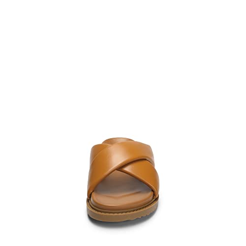 DREAM PAIRS DREAM PAIRS Women's Crisscross Open Toe Slide Sandals Flat Comfort Slip on Sandals,Size 8,Brown,SDSS2224W