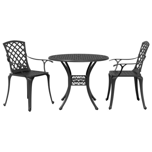 Faroom Set Mesa y 2 Sillas Jardín Aluminio Fundido, Set Bistro Aluminio, Muebles Balcón, Conjunto Terraza Aluminio, Mesa Y Sillas Terraza, Mesa con Dos Sillas para Balcón Negro Type-15