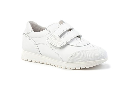 Zapatillas Deportivas Infantiles Colegiales con Puntera Reforzada, Todo Piel. mod.904. Calzado Infantil Made in Spain, Garantia de Calidad. (22, Blanco)