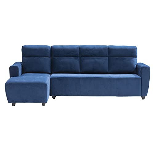 Image of Wakefit Sofa Set | 3 Year Warranty | Sofa 3 Seater, 3 Seater Sofa for Living Room, Wooden Sofa Set, 3 Seater + Left Aligned, Sofa for Living Room - Belize(Fabric-Velvet : Blue)