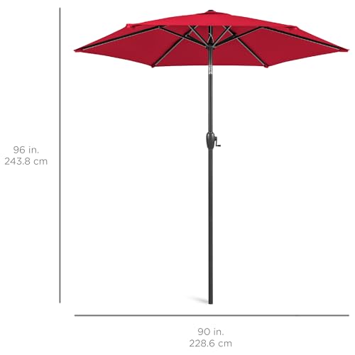 Best Choice Products 7.5ft Heavy-Duty Round Outdoor Market Table Patio Umbrella w/Steel Pole, Push Button Tilt, Easy Crank Lift - Red