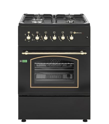 SOLTHERMIC F6S40E5RB COCINA GAS CON HORNO ELECTRICO TURBO INCORPORADO/NEGRA RUSTICA CON MANDOS...