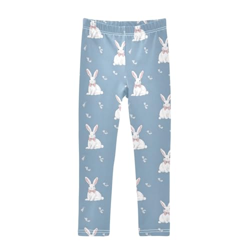 Pink Bow Rabbit Pattern Girls Leggings Ultra Soft Compression Yoga Gym Pants for Kids 4-10T