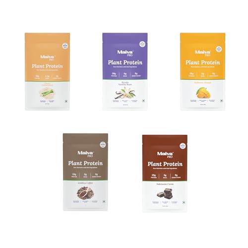 Image of Maiva Pro | Plant Protein Isolate - Assorted Pack - 40gm (Pack of 5) | Upto 30g Protein & 6.5g BCAA | All Essential Amino Acids | Gut Friendly, Easy to Digest | Vegan, Dairy Free, No Preservatives