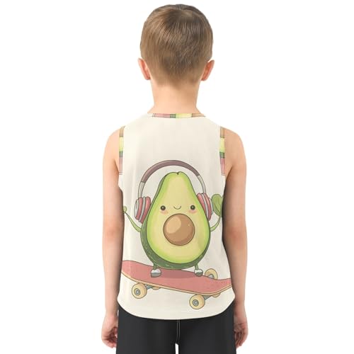 Boys' Tank Top Shirt Avocado with Headphones on Skateboard Sleeveless T-Shirts3
