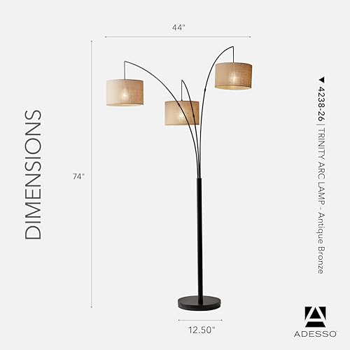Image of Adesso 3-Light Floor Lamp, Antique Bronze, Movable Shades, 76 inch
