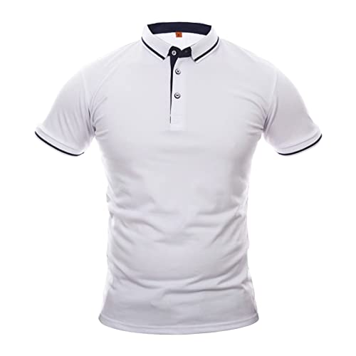 Maiyifu-GJ Men's Outdoor Sport Polo Shirt Lightweight Regular Fit Solid Tennis Shirts Casual Short Sleeve Slim Golf Shirts (White,4X-Large)