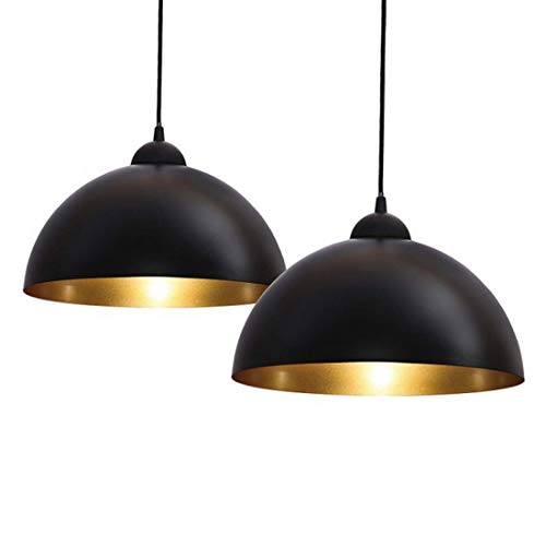 Lot de 2 lustres pendentifs noirs en métal vintage pour éclairage de salle à manger
