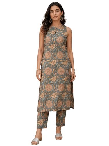 Image of Leriya Fashion Women's Summer Printed Kurta Pant Set | Sleeveless Lightweight Kurti with Palazzo Pants | Kurti Set for Woman | Casual, Office, Vacation & Everyday Outfit | Ethnic Kurta Sets for Woman