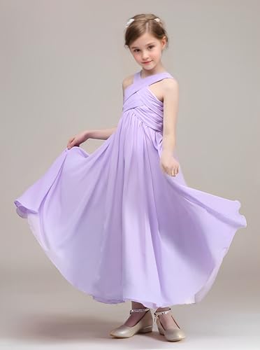 MCieloLuna Halter Chiffon Junior Girls Bridesmaids Dresses Pleated Boho Flowing Flower Girl Formal Party Maxi Dress3