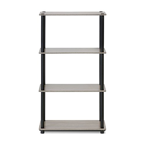 Furinno (99557GYW/BK) Turn-N-Tube 4-Tier Multipurpose Shelf Display Rack - French Oak Grey/Black
