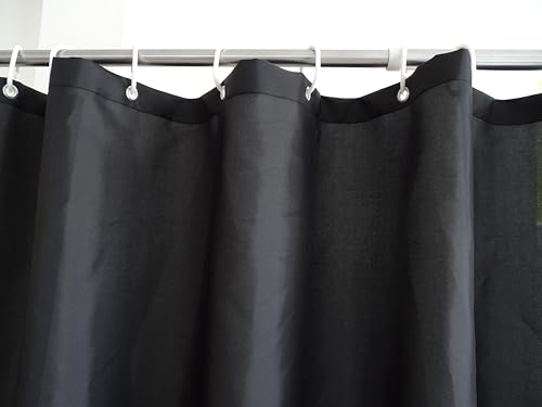 Image of Fabric Black Shower Curtain Liner, Washable Light Weight Cloth Shower Curtains Bathroom with Bottom Weight, Water Repellent, 72x72 inch