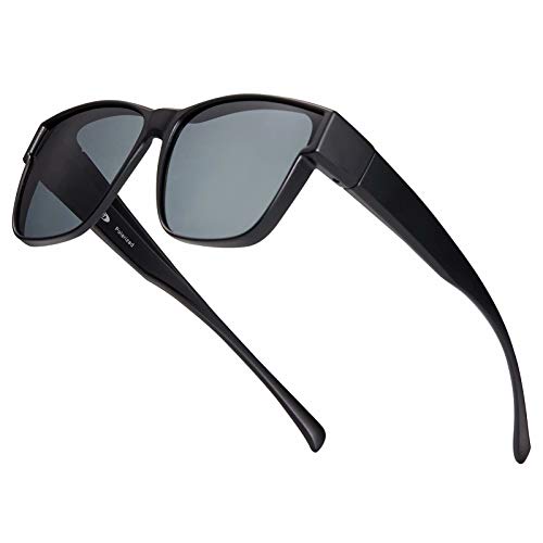 AHT Polarized Fit Over Sunglasses for Men Women - Rectangle Wear Over Prescription Glasses Black , 100% UV Protection, Anti Glare, Driving SunGlasses