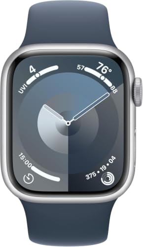 Image of Apple Watch Series 10 [GPS, 42mm] - Silver Aluminum Case with Denim Sport Band, S /M (Renewed)