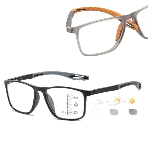 Gafas de Lectura con filtro de luz azul para hombre y mujer, gafas de lectura multifocales progresivas, TR90, flexibles, gafas presbicia(Black/Grey,4.0 x)