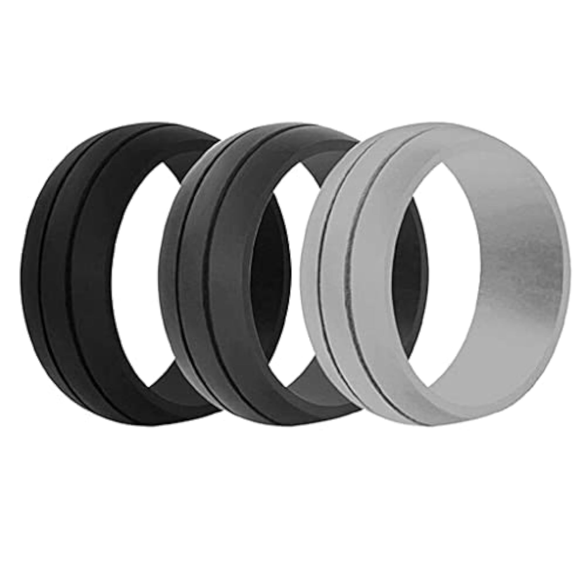 3pc Men's Rubber Silicone Wedding Band Ring Set, Size 8