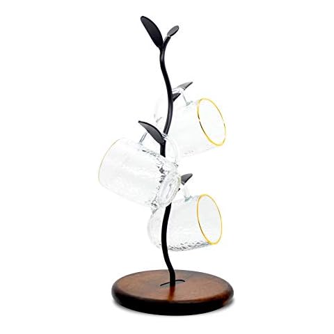 SASIDO Coffee Mugs Holders, Mug Trees for Counter, Tea Cups Storage Rack Countertop, Cafe Accessories, Breakroom Decor & Kitchen Organizer Storage Stand, Black Cover
