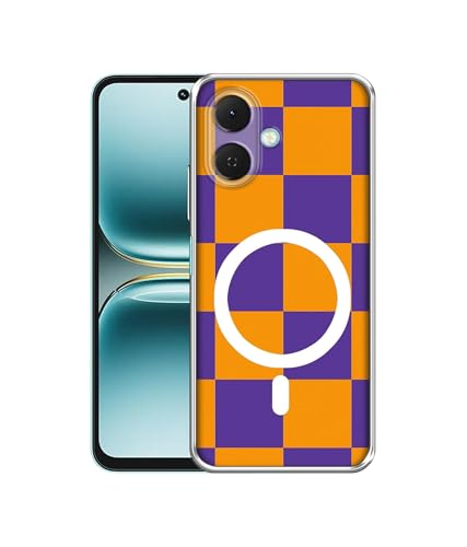 Image of Back Cover for Tecno Spark Go 2 4G Royal Orange Checkboard Magnetic Ring Design (Not Magnetic Compatible) | UV Printed Soft TPU Shockproof Back Case for Tecno Spark Go 2 4G