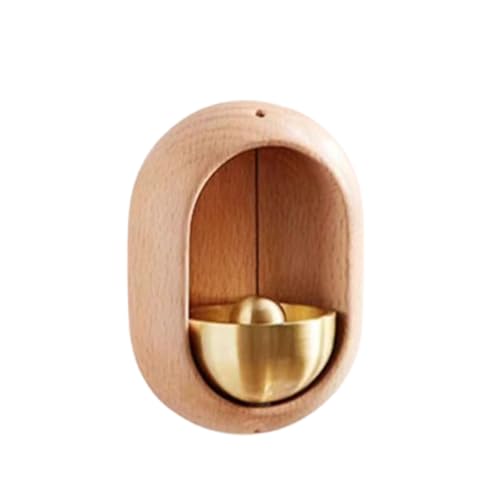 木製 ドアベル マグネット式 丸型 8×5.5cm ブラウン 無垢材 玄関 ドアチャイム 磁気吸着 粘着式 真鍮ベル ウッド調 シンプル ナチュラル おしゃれ かわいい 鈴 鐘 装飾 壁飾り ドア飾り 呼び鈴
