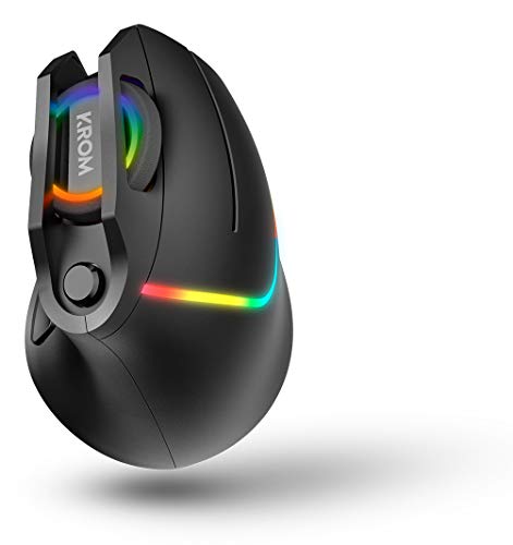 Raton gaming Krom KAOX -NXKROMKAOX - Ratón vertical Gaming RGB Óptico, 7 botones programables, 6400 DPI, 6 colores, color negro