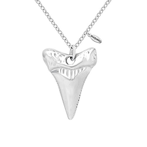 NOUMANDA Shark Tooth Necklace Silver Pendant Teeth Druzy Pendant Necklace (Silver)