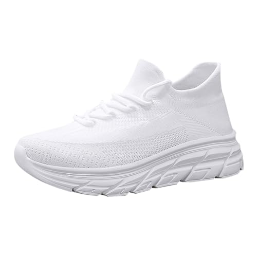 Zapatillas de correr para mujer y hombre, zapatillas de deporte transpirables, suela gruesa, transpirables, para senderismo, ligeras, para exteriores, unisex, tallas 36-48, Blanco, 43 EU