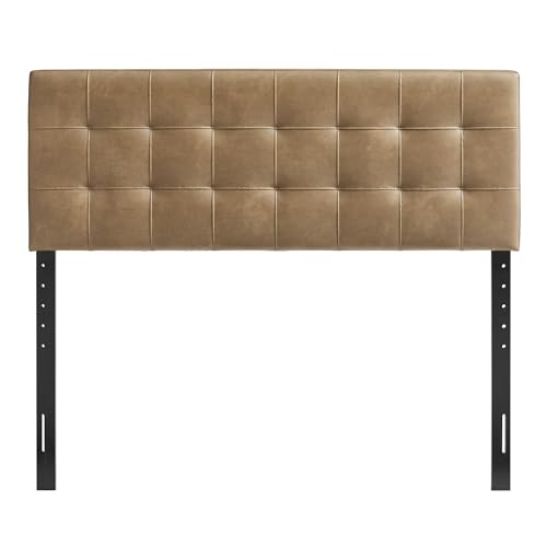 Image of Modway Lily Faux Leather Queen Size Headboard with Biscuit Tufting in Toast - Vegan Leather Upholstery with Padded Design and 5 Height-Adjustable Mounts