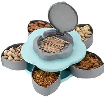7Seas Five Compartments Flower Candy Box Serving Rotating Tray Dry Fruit, Candy, Chocolate, Snacks Storage Box Flower Shaped Candy Box Serving Beautiful Rotating Tray Container(1Pcs)(Multicolor)