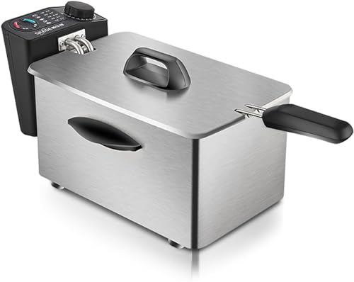 Freidora comercial, freidora eléctrica con cesta y depósito de aceite extraíble, freidora de encimera de 2,5 l con control de temperatura para cocinas domésticas y restaurantes, de acero inoxidable.