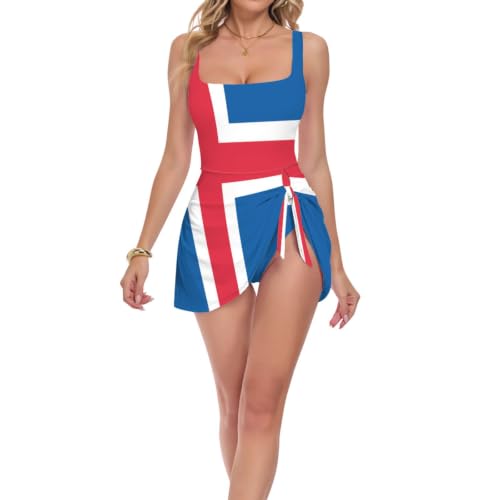 Maillot amincissant une pièce au col carré graphique inspiré des couleurs de l'Islande