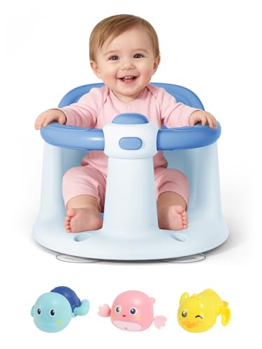 Baby Bath Seat for Babies 6 Months & Up - Bathtub Seats for Babies with 3 Baby Bath Toys, Non-Slip, Comfortable, Infant Bath Essentials-Blue