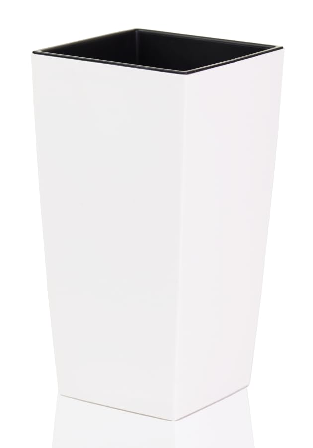 Blumentopf 26x26x50 cm | Übertopf in modernem Design mit Innenbehälter zum Erdensparen | Blumentöpfe aus Kunststoff für stilvolle Pflanzenarrangements | Weiß