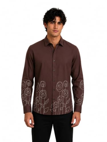 Image of Youth First Men's Cotton Blend Casual Shirt | Regular Fit Solid Full Sleeve Button Down Collared Shirts | Comfortable Formal Office Business Casual for Men