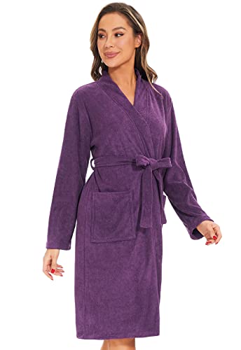 Image of Vislivin Womens Lightweight Bathrobe Soft Kimono Robes Terry Cloth Bathrobe Knee Length Bath Gown
