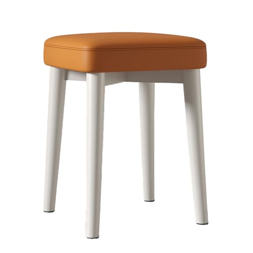 Vanity Stool Chair, Soft Latex Padded Seat Chair, Foot Stool, Makeup Stool with Metal Legs & Anti-Slip Feet, Modern Square Ottoman Foot Rest, Vanity Stool for Makeup Room Bedroom, Orange Cle