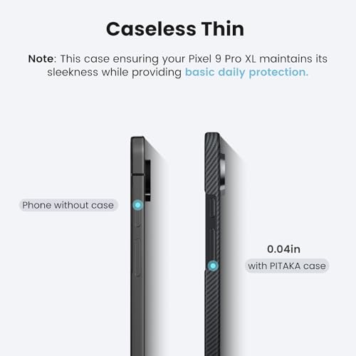 pitaka for Pixel 9 Pro XL Case 6.8”, Case-Less Touch Feeling, 600D Aramid Fiber Made, Black/Grey(Twill)
