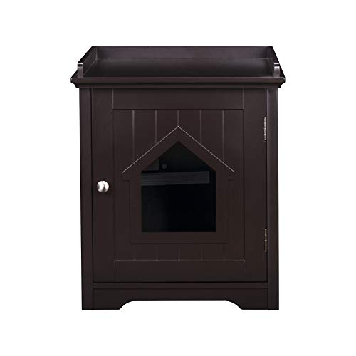 PAWLAND Cat Litter Box Enclosure, Cat House Side Table,Night Stand Pet House, Indoor Cat House, Espresso - Thumbnail 4