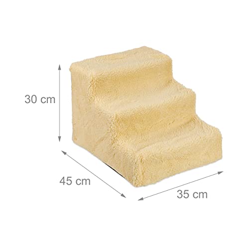 Relaxdays Hundetreppe 3 Stufen, kleine & große Hunde, Bett & Couch, Stoffbezug, Tiertreppe innen, HBT 30x35x45 cm, beige