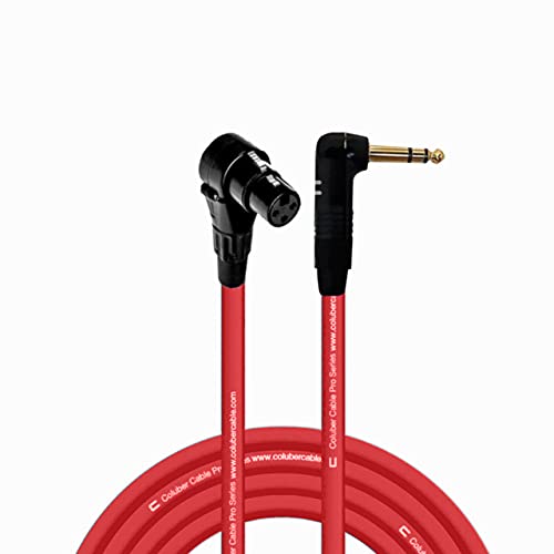 COLUBER CABLE Right Angle XLR Female to Right Angle 1/4" TRS - 20 Feet - Red - Pro 3-Pin Microphone Connector for Powered Speakers, Audio Interface or Mixer for Live Performance & Recording